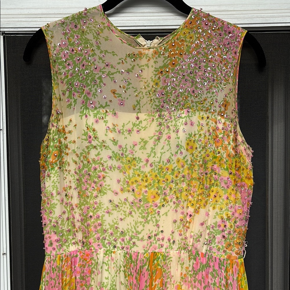 NAT KAPLAN SAKS FIFTH AVE Yellow Orange Pleat Crystal Maxi Silk Dress-VINTAGE - Picture 15 of 16
